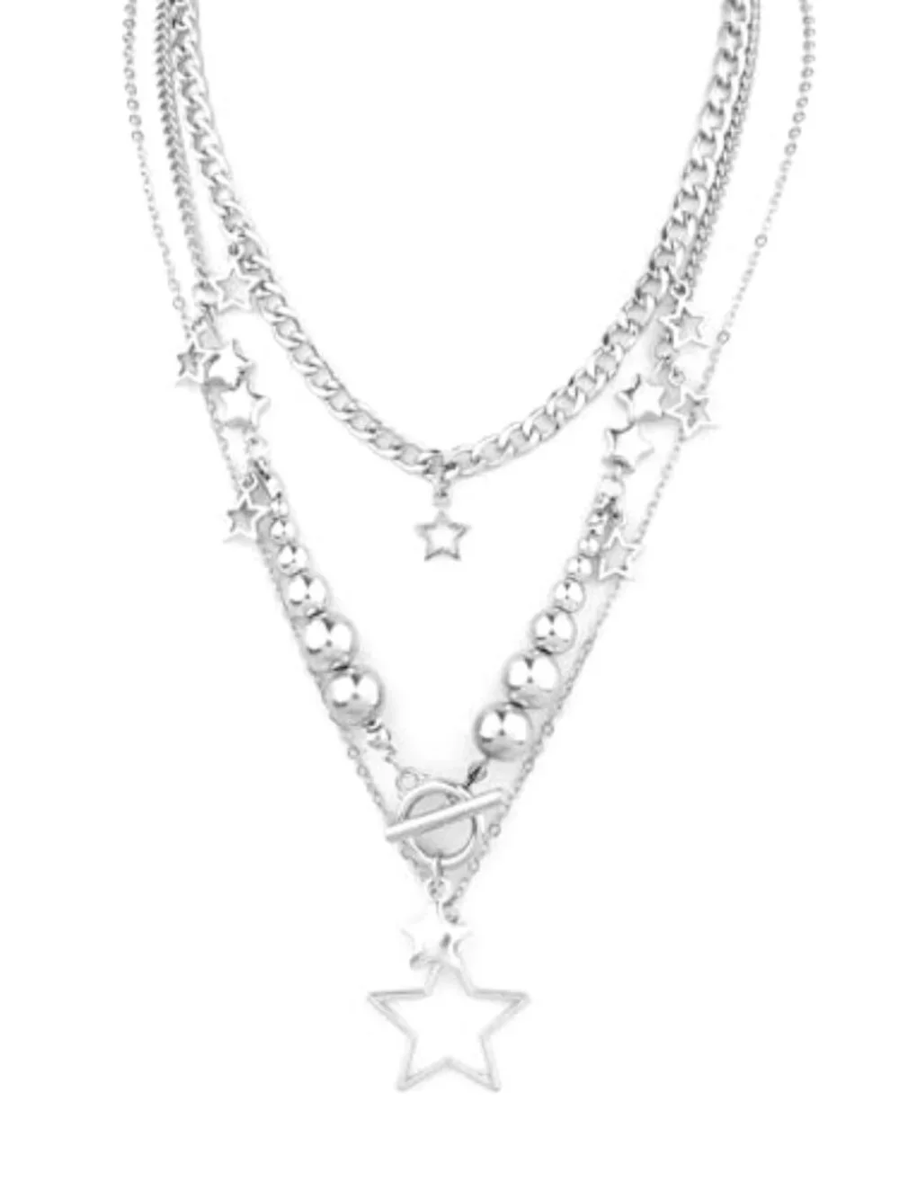 New - Silver Star Chain Choker Y2K Stackable Chunky Star Pendant Grunge Necklace